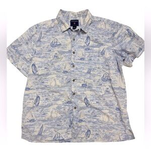 Saddlebred size XL short sleeve button down 100% cotton blue and white